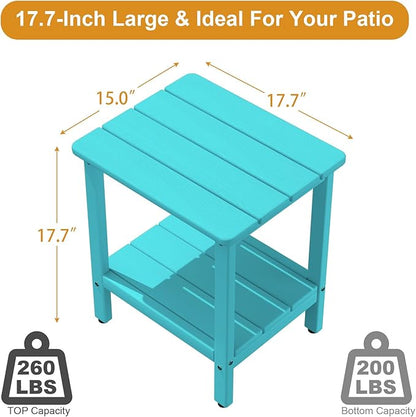 Outdoor Side Table, 17.7-Inch Small Patio Side Table with Adjustable Feet, All-Weather HDPE Adirondack End Table for Porch Deck Balcony Pool, Easy Maintenance, Aruba Blue