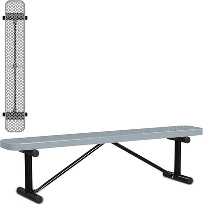 Leisure Craft Metal Outdoor Bench - 6 Foot Heavy Duty Backless Bench Seating for Garden, Porch, Picnic, Park, Expanded Metal, Thermoplastic Coating, Commercial Grade Furniture Made in USA - Gray