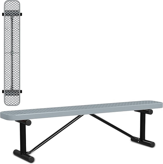 Leisure Craft Metal Outdoor Bench - 6 Foot Heavy Duty Backless Bench Seating for Garden, Porch, Picnic, Park, Expanded Metal, Thermoplastic Coating, Commercial Grade Furniture Made in USA - Gray