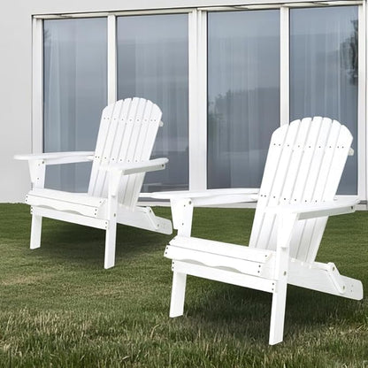 Premium Folding Adirondack Chairs Set of 2 - Solid Cedar Wood Outdoor Lounge Chairs with Embossed Wood Grain, Weather Resistant Patio Furniture for Garden, Poolside, Fire Pit & Backyard