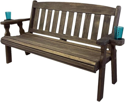 Amish Casual Heavy Duty 800 Lb Mission Pressure Treated Garden Bench with Cupholders (5 Foot, Dark Walnut Stain)