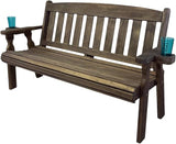 Amish Casual Heavy Duty 800 Lb Mission Pressure Treated Garden Bench with Cupholders (4 Foot, Dark Walnut Stain) - Photo 1