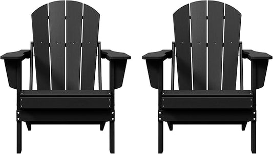 WO WESTIN OUTDOOR HDPE Laguna Outdoor Folding Poly Adirondack Chair (Set of 2), Black