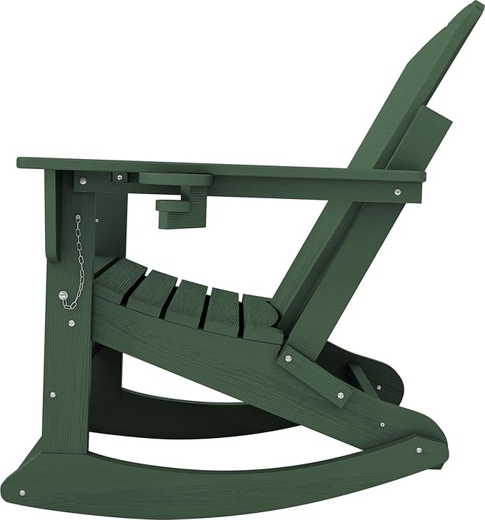 KINGYES Adirondack Rocking Chair Set of 4 with Retractable Ottoman and Cup Holders - Photo 8
