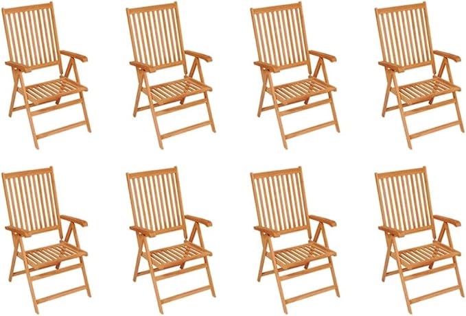 8 Piece Solid Teak Folding Dining Chairs for Outdoor Patio 28.1x22.4x42.9 in Reclining Lawn Furniture Set with 7 Angles for Garden Sunroom Backyard