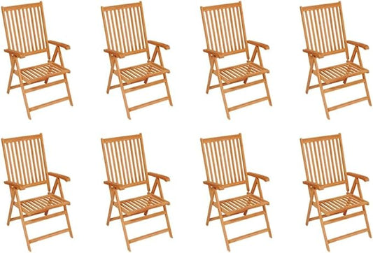 8 Piece Solid Teak Folding Dining Chairs for Outdoor Patio 28.1x22.4x42.9 in Reclining Lawn Furniture Set with 7 Angles for Garden Sunroom Backyard