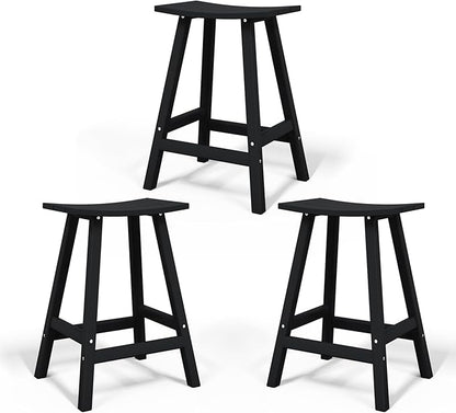 Costaelm All-Weather Bar Stools Set of 3, 29" Height Outdoor Bar Stools, Adirondack Poly Patio Bar Stool for Patio, Deck, Kitchen Counter and Garden, Black