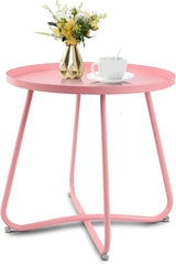 Babion Pink Round Side Table for Outdoor Patio, Yard, Garden, and Indoor Use - Small Steel Accent End Table - Photo 1