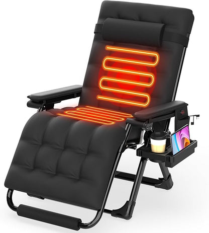 Suteck Heated Zero Gravity Chair, 29" XL Oversized Reclining Lounge Chair with 3 Heat Levels for Back & Seat, Armrest Pads, Cushion & Headrest, Upgraded Lock & Footrest, 500LBS(Battery Not Included)
