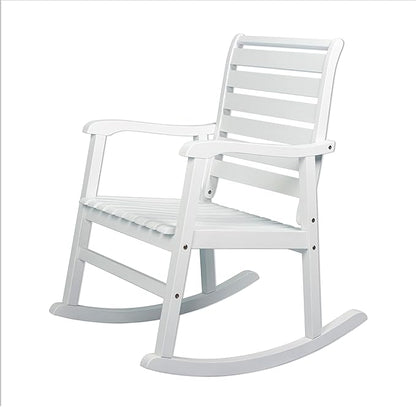 Eyely KCR101C Carrie Modern Slat-Back 300-Lbs Support Acacia Wood Patio Outdoor Rocking Chair for Garden, Lawn, Backyard, Pool, Deck, Beach, Firepit, White