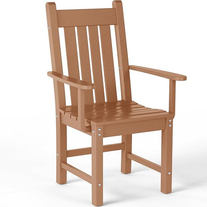 Costaelm Patio Dining Chairs, Plastic Outdoor Adirondack Chair with Arm, HDPE Poly Lumber, Waterproof Restaurant Bistro Dining Chair for Outside Porch Backyard Garden, Teak