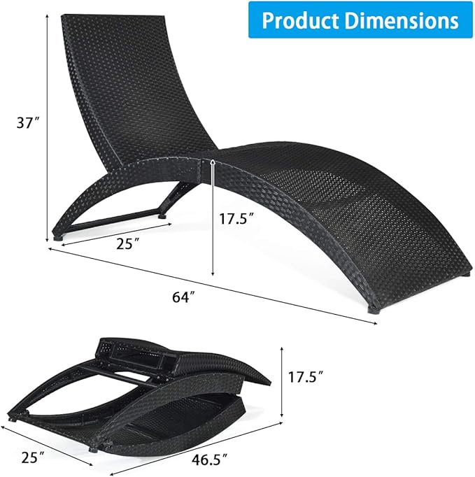 COSTWAY Folding Rattan Lounge Chair Outdoor, Patio Wicker Chaise Lounge with Soft Cushion - Photo 3