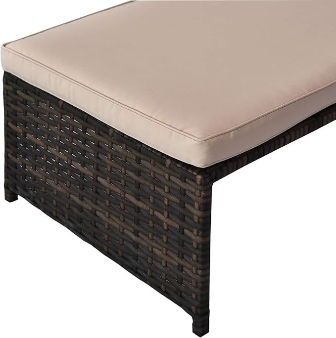 73" Modular Sleeper Sofa with Practical Tempered Glass Table, Freely Combined Chaise Lounge with Woven Rattan, Cloud Sectional Couch with Plush Thick Cushions for Patio Outdoor, Beige