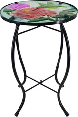 12 Inch Round Hummingbird Glass Side Table, Patio Small Table, Outdoor Side Table, Outdoor Bar Table - Photo 1