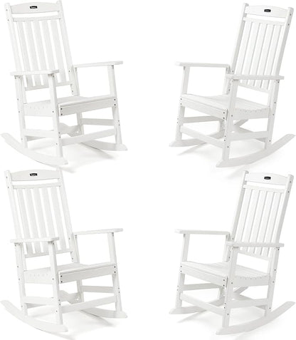 FUNBERRY Outdoor Rocking Chairs Set of 4, HDPE All Weather Poly Lumber Rocker, High Back Patio Rockers Easy Assembly