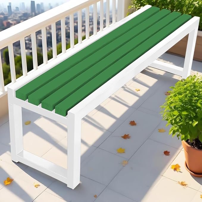 Garden Bench for Outdoors, Weatherproof Patio Bench Wooden Benches 2-Person Backyard Seat Backless Seat with Metal Frame for Park Backyard Entryway 3.3ft 3.9ft 4.9ft 5.9ft(Green White,4.9ft)