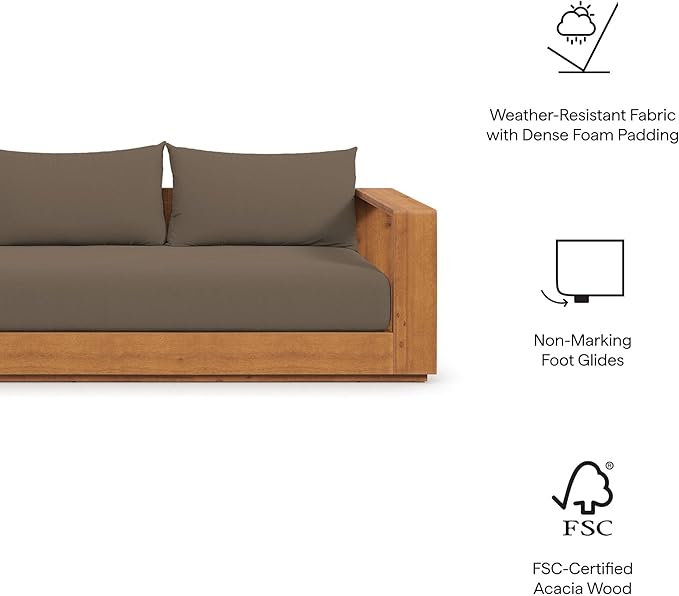Modway Tahoe Acacia Wood Outdoor Patio Sofa in Natural Cocoa with Weather-Resistant Cushions - Ideal as a Porch Couch - Photo 7