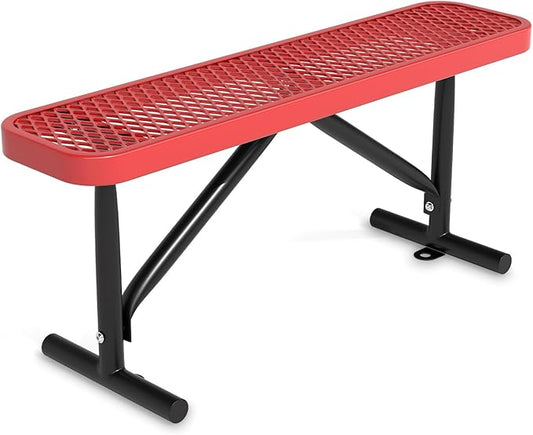 Park Benches for Outside, 72" L Red Metal Backless Bench Weatherproof Porch Furniture Patio Seating, Commercial Heavy Duty Bench for Outside, Lawn, Backyard, Park, Deck, Garden, Patio, School