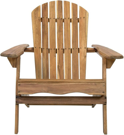 Folding Adirondack Chair Outdoor Wooden Accent Furniture Fire Pit Lounge Chairs,for Patio & Garden Relaxation with Slatted Back & Wide Armrests- Teak Finis (Teak + Acacia Wood)