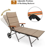 Outdoor Chaise Lounge with 2 Wheels for Easy Movement Folding Recliner 7 Adjustable Position Rattan Lounge Chair Heavy - Photo 6
