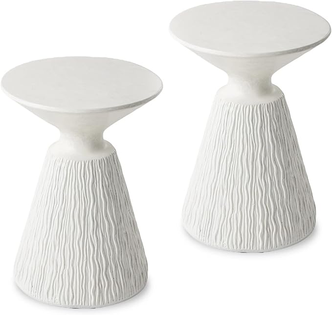 SUNBURY White Outdoor Side Table, Concrete Side Table Set of 2, Mushroom Side Table Plant Stand - Photo 1