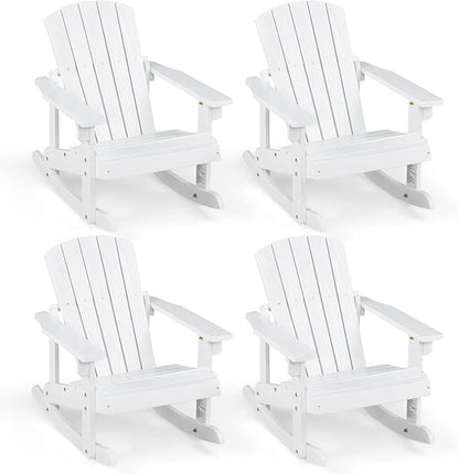 Giantex Wooden Adirondack Rocking Chairs Set of 4 - Kids Outdoor Rocker with Slatted seat, Smooth Rocking Feet, 300LBS Weight Capacity, Porch Rocking Chair for Balcony, Backyard, Poolside (4, White)