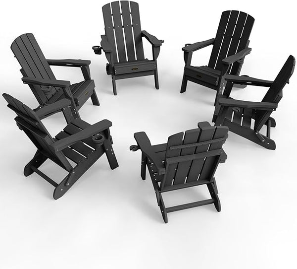 Folding Adirondack Chair 6 Pack, HDPE All-Weather Fire Pit Chairs, Plastic Adirondack Chairs with 2 Cup Holder - Photo 1