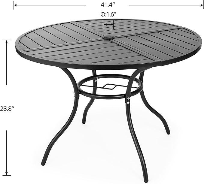 Sour Citrus Round Outdoor Metal Patio Dining Table with Umbrella Hole, Weather-Resistant Table for Poolside, Garden, Backyard, Lawn and Deck, Black