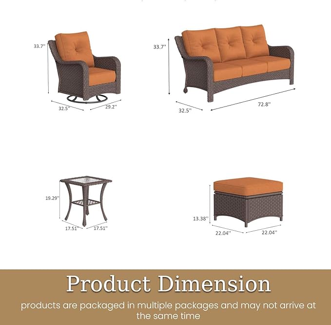 6 Piece Patio Furniture Set, All-Weather Wicker Outdoor Conversation Set with Swivel Rocking Chair and 6 Inch Thick - Photo 2