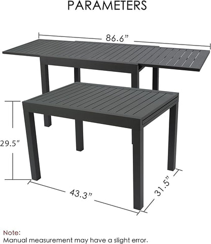 Kozyard Expandable Outdoor Patio Dining Table, 43"–86.6" Adjustable Length, All-Aluminum Frame, Weather & Rust Resistant, for Backyard, Porch, Deck, Garden, Gray