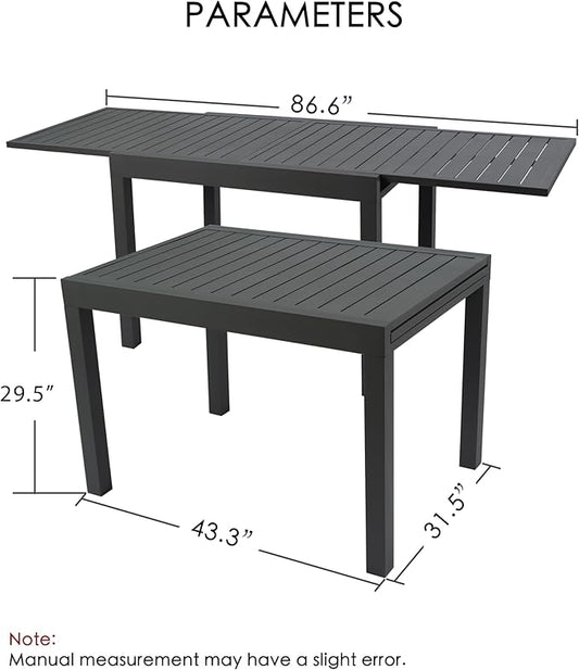 Kozyard Expandable Outdoor Patio Dining Table, 43"–86.6" Adjustable Length, All-Aluminum Frame, Weather & Rust Resistant, for Backyard, Porch, Deck, Garden, Gray