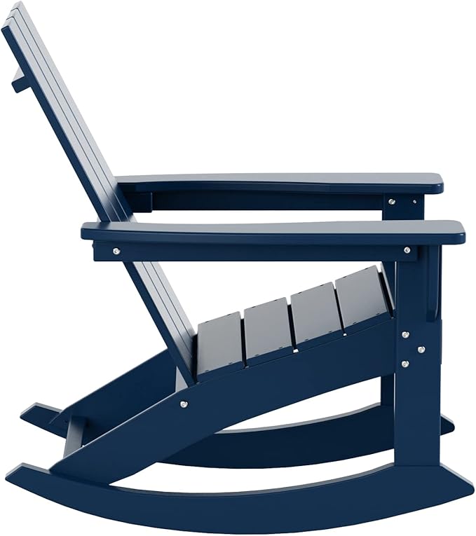 WO WESTIN OUTDOOR HDPE Shoreside Modern Rocking Poly Adirondack Chair (Set of 2),Navy Blue