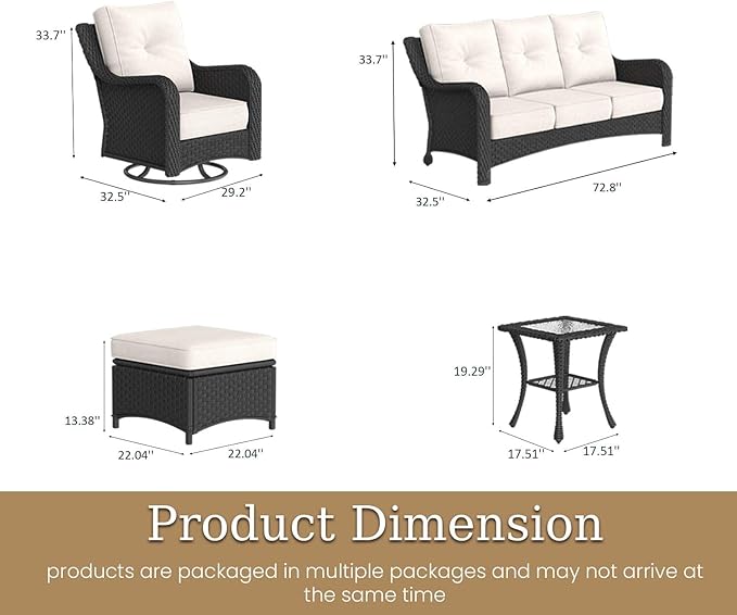 6 Piece Patio Furniture Set, All-Weather Wicker Outdoor Conversation Set with Swivel Rocking Chair and 6 Inch Thick - Photo 2