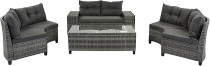 Quarte Outdoor Patio Furniture Sets, 8-Pieces All Weather Wicker Round Sofa Set, Half-Moon Sectional Sets, Curved Sofa Set with Rectangular Coffee Table, Movable Cushion (Gray-OA)