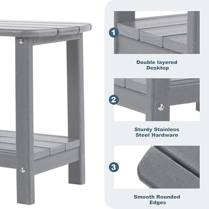 Adirondack Outdoor Side Table, 16.5” HDPE Small Patio Table with Storage Shelf, Weather Resistant End Table for Porch, Pool & Yard (Grey)
