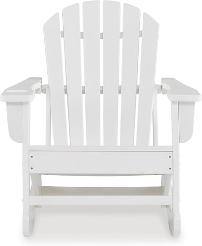Signature Design by Ashley Sundown Treasure Cottage Weather Resistant Outdoor Rocking Chair with 1 Cup Holder, White