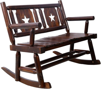 Outdoor Wood Rocking Bench Carbonized Double Rocking Chair for 2 Persons with Wide Curved Seat (style1)