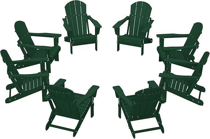 WestinTrends Malibu Malibu Outdoor Folding Poly Adirondack Chair (Set of 8), Dark Green