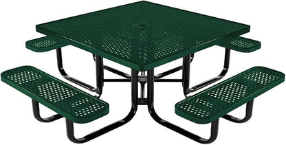 COATEDOUTDOORFURNITURE Heavy-Duty Portable Outdoor Kids Table with Umbrella Hole, Punched Steel Kids Picnic Table, Commercial-Grade, Made in America (46 in, Square, Childrens, Textured Green)