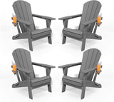 Folding Adirondack Chairs with Cup Holders, Set of 4 HDPE Plastic Outdoor Chairs, Weather Resistant, Real Wood Look - Photo 1