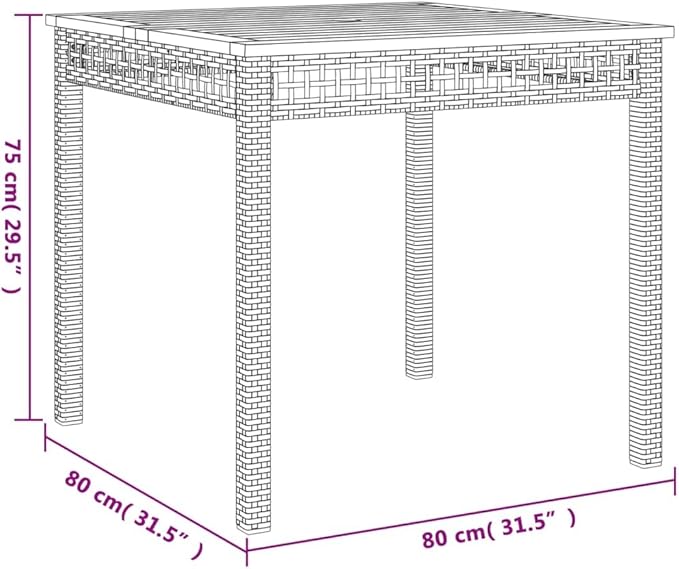 Square Garden Table 31.5 Inch, Outdoor Patio Dining Table with Powder-Coated Steel Frame and PE Rattan for Backyard - Photo 2
