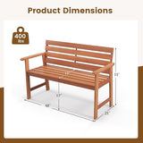 Tangkula 48 Inch Hardwood Outdoor Bench with Backrest, Wood Patio Loveseat Chair with Breathable Slatted Seat & Backrest - Photo 3