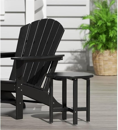 Costaelm Round Outdoor Side Tables, Adirondack Patio Tables for Outside, HDPE Patio End Table Weather Resistant, Balcony Table for Pool, Seaside, Backyard, Porch, Indoor Companion, Black