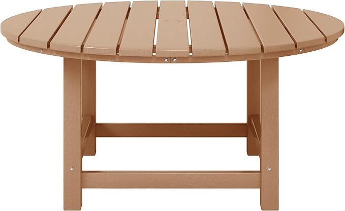 WestinTrends Malibu Low Outdoor HDPE Round Patio Coffee Table, Teak - Photo 3