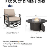 Gotland 5 Piece Patio Set, Aluminum Outdoor Swivel Chairs Set with 48’’ Round Fire Pit 5.1’’ High-Resilience Seat - Photo 2