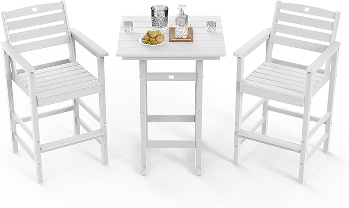 Patio Bar Table, Adirondack Chairs and Table 3 Pieces Set, Bar Height Chairs Set of 2 and Bar Table - Photo 8