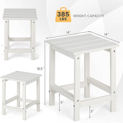 Tangkula Square Outdoor Side Table, Weather Resistant HDPE Adirondack Table, Outdoor Chairside End Tables for Lawn Garden Balcony, Easy Assembly, Patio Side Table, 14 x 14 x 18.5 Inch (2, White)