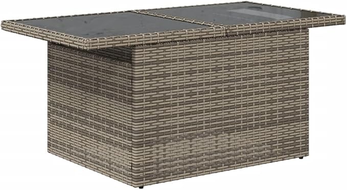 Outdoor Patio Table Grey Synthetic Rattan Rectangular Adjustable Height Tempered Glass Top for Garden Balcony Terrace - Photo 4
