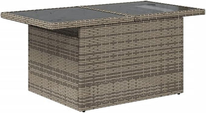 Outdoor Patio Table Grey Synthetic Rattan Rectangular Adjustable Height Tempered Glass Top for Garden Balcony Terrace Furniture