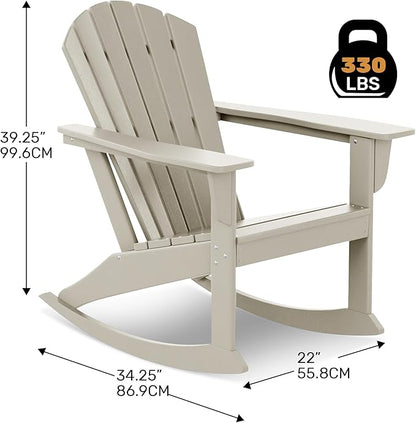 Costaelm Outdoor Adirondack Chair, All Weather Resistant Lawn Chairs Balcony Chair and Fire Pit Chairs, Deck Chairs Outdoor Porch Rocking Chair High Back HDPE Poly Lumber, Sand